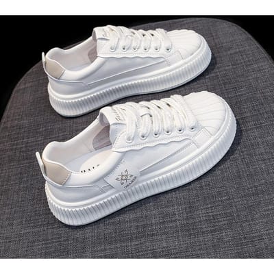 Schelp Hoofdbord Schoenen Leer Platform Witte Schoenen Damesschoenen Lente en Zomer Nieuw Ademende Enkele Schoenen Casual Sportschoenen 39 gray