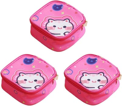 STARRY G 3PCS maandverband, draagbare periode maandverband zakje, maandverband opbergtas, cartoon tampon houder case voor tiener meisjes vrouwen, handtas kleine zakjes voor sundries, lippenstift - roze