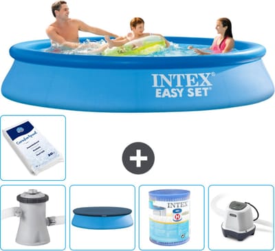 Intex Rond Opblaasbaar Easy Set Zwembad - 305 x 61 cm - Blauw - Inclusief Pomp - Afdekzeil - Filter - Zoutwatersysteem - Zwembadzout - 6-delig