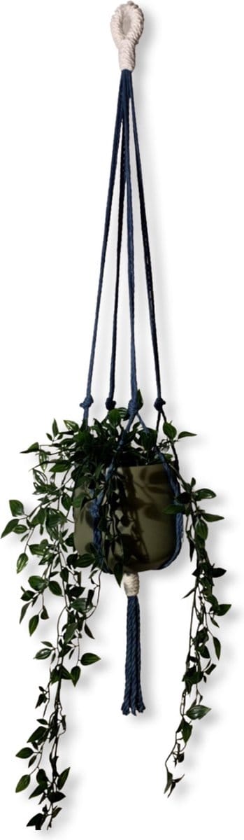 Plantenhanger 'Wacky' Blauw/Wit - 100 cm lang - Katoenkoord - Geschikt voor Pot met Diameter t/m 20 cm - Handgemaakt in ons Macramé Atelier - Prijs per Stuk - Let op: Exclusief Pot - Inclusief Verzendkosten