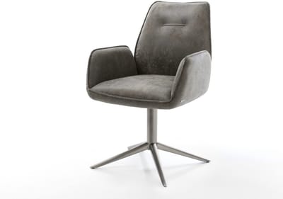 Eetkamerstoel Zoa-Flex kruispoot grafiet microvelours grijs antiek 360° draaibaar rocker-functie pocketveer kern