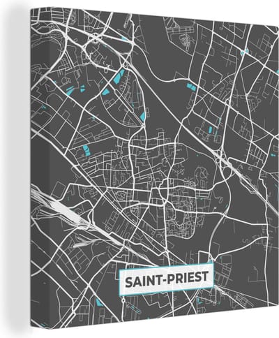 Canvas Schilderij Saint-Priest - Frankrijk - Plattegrond - Kaart - Stadskaart - 20x20 cm - Wanddecoratie