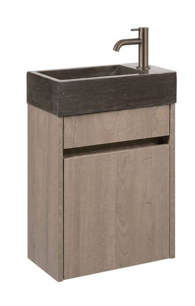 Saqu Florence fonteinmeubel toffee incl. natuurstenen fontein en gunmetal kraan rechts