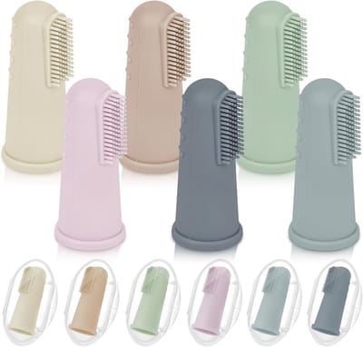Siliconen Vingerborstel voor Baby's vanaf 3 Maanden - Set van 6 met Dozen, Zacht en Flexibel voor Mondverzorging
