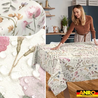 ANRO Tafelkleed Geweven structuur Beige 130x90cm Rechte rand Afwasbaar Waterafstotend