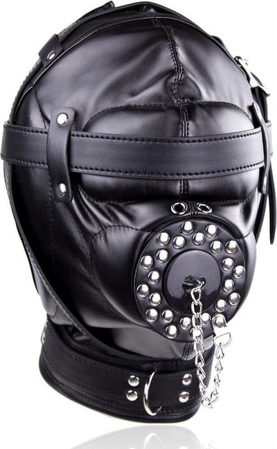 Banoch - Depraved Stopper Black - Zwart bondage masker van pu Leer | BDSM