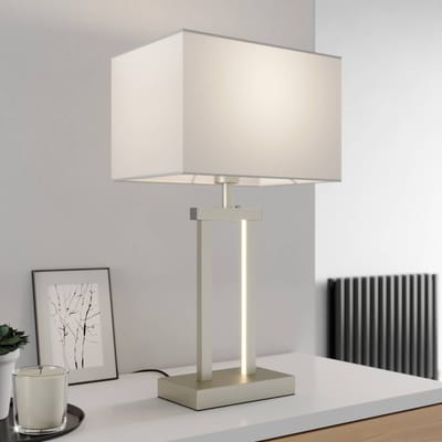Lindby - Tafellamp- met dimmer - 1licht - Stof, metaal - H: 54 cm - E27 - wit, nikkel gesatineerd