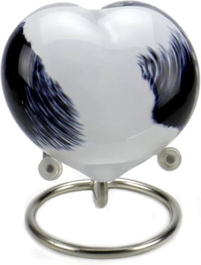 Hart Mini Urn Zwartwit Glas op standaard Mini Knuffel Urn Glasobject Hart Glas As-in-glas Knuffelsteen Taststeentje Knuffelhart Gedenkhart