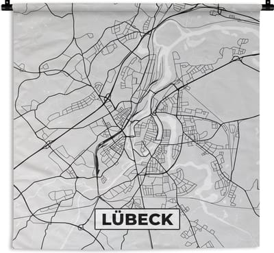 Wandkleed - Wanddoek - Duitsland - Stadskaart - Plattegrond - Lübeck - Kaart - 180x180 cm - Wandtapijt