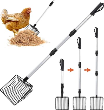 Dailygoods- Kippenschep Verstelbaar - 3 in 1 Kippenren Accessoires - Kippenhok Schoonmaakgereedschap - Ergonomisch Ontwerp - Duurzaam Materiaal - Reinigingsschep
