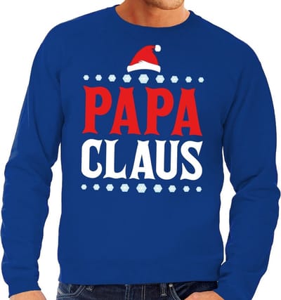 Bellatio Decorations Foute kersttrui - Papa Claus - blauw - heren - kerst sweater - voor vaders M
