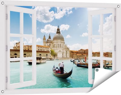Gards Tuinposter Doorkijk Basiliek San Marco in Venetië op het Water - 90x60 cm - Tuindoek - Tuindecoratie - Wanddecoratie buiten - Tuinschilderij