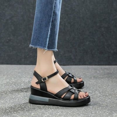 Zomer Nieuwe Damessandalen Casual Retro Holle Knop Sandalen Dames Open-teen Sandalen Mode Comfortabele Sleehak Sandaal 37 gray