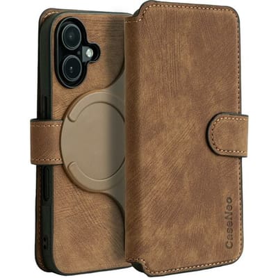 Coverzs 2 in 1 magnetische case geschikt voor de Apple iPhone 16 hoesje - afneembare bookcase met ruimte voor pasjes / briefgeld - telefoonhoesje geschikt voor magnetische accessoires (bruin)