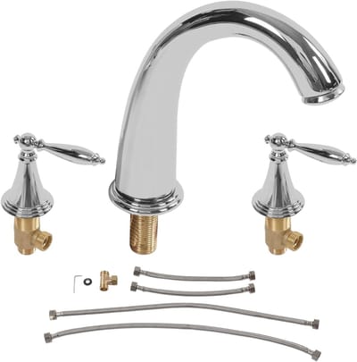 Vintage dubbele handkraan voor wastafel, vol koper, mengkraan voor warm en koud water, ideaal voor badkamergebruik