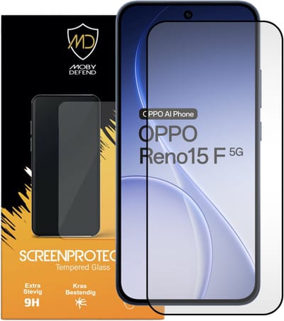 MobyDefend Screenprotector - Geschikt voor Oppo Reno15 F / Oppo Reno15 FS - Screensaver Met Zwarte Randen - Gehard Glas