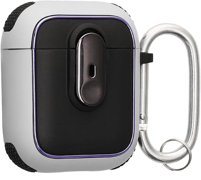 kwmobile Hoesje geschikt voor Apple Airpods 1 & 2 – Oordopjes Case – TPU Cover met Karabijnhaak – Schokbestendige Beschermhoes – wit / zwart