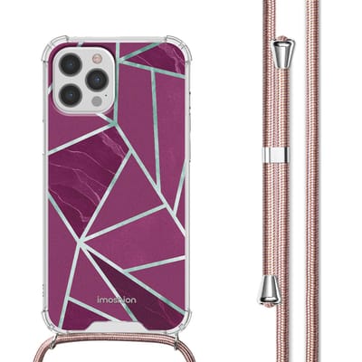imoshion Hoesje - Geschikt voor Apple iPhone 12 Pro Max - Design Hoesje met Koord - Bordeaux Graphic