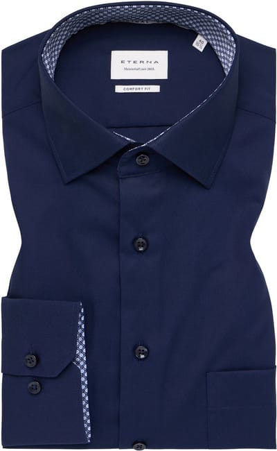 ETERNA comfort fit overhemd - popeline - donkerblauw - Strijkvrij - Boordmaat: 42