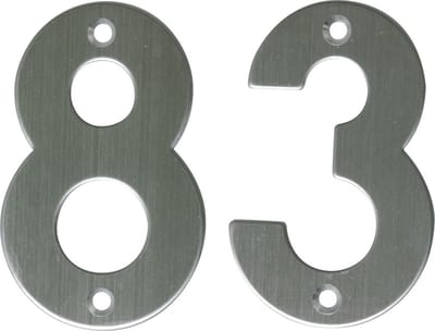 AMIG Huisnummer 83 - massief Inox RVS - 10cm - incl. bijpassende schroeven - zilver