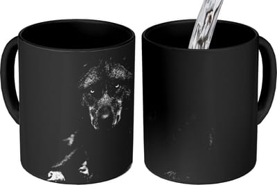 Magische Mok - Foto op Warmte Mokken - Koffiemok - Dieren - Wolf - Zwart - Wit - Portret - Magic Mok - Beker - 350 ML - Theemok