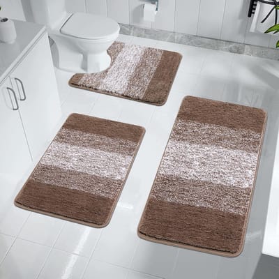 Famanu - Badmatsets 3-delige antislip wasbare badkamermat en voetstuk mat voor toilet zacht waterabsorberend bad toilettapijt vloer douche tapijt, bruin