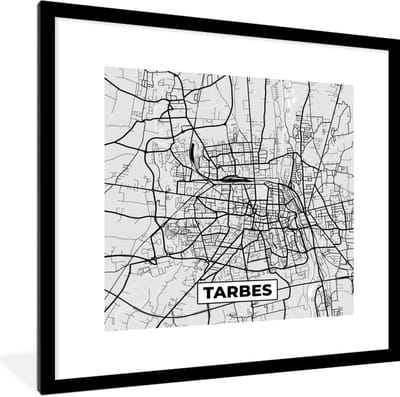 Fotolijst incl. Poster - Plattegrond - Tarbes - Stadskaart - Kaart - Frankrijk - 40x40 cm - Posterlijst