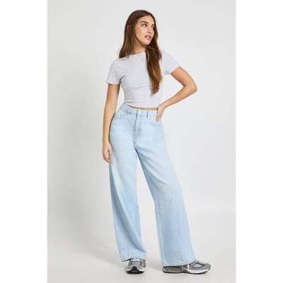 boohoo Dames Basics Hoge Taille Wijde Pijpen Jeans | Super Pale Wash | Maat: 14/32L