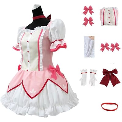 Anime Magical Girl Kaname Madoka Costume Cosplay Kawaii Lolita Fête Halloween Robe Rose Perruque Idol Puella Magi Madoka Tenues XXXL white