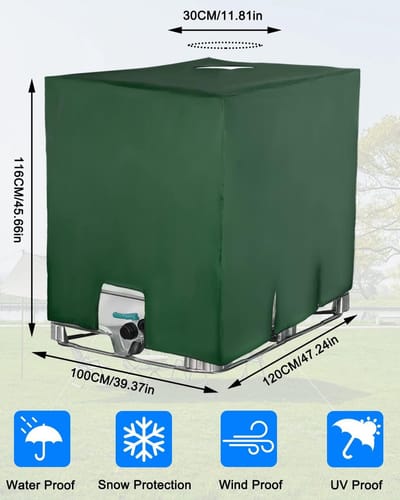 IBC Tankafdekking, regenton-accessoires voor watertank 1000 liter, IBC-tank container cover, anti-UV beschermend zeil, regenwatertank afdekzeil, IBC-afdekking, 120 x 100 x 116 cm (groen)