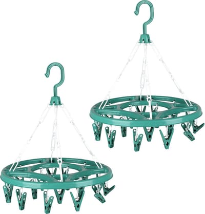 Urban Living Wasgoed droogcarrousel/droogmolen - 2x - 18 clips/knijpers - groen - kunststof - 32 cm