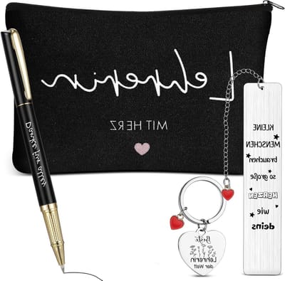 Bedankt Cadeau voor Leraren, Afscheidscadeau met Make-up Tas, Sleutelhanger, Boekmerk en Gelpen voor Basisschool Verjaardag en Bedankt