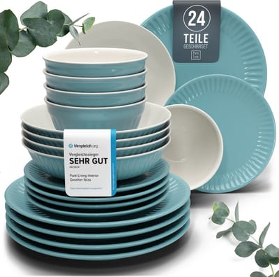 Pure Living Hygge 24-Delig Serviesset - Groen - 6 Personen - Magnetronveilig - Krasbestendig Aardewerk