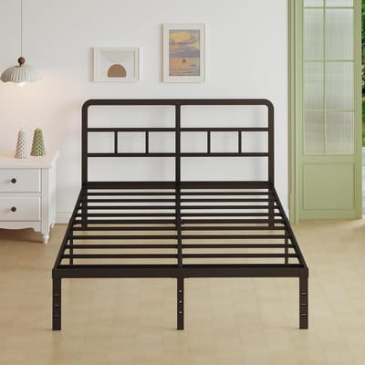 Dailygoods- Bedframe 150 x 200 cm - Metalen Bed met Gebogen Hoofdbord - Lattenbodem - Eenvoudige Montage - Opbergruimte 30,5 cm - Schokbestendig