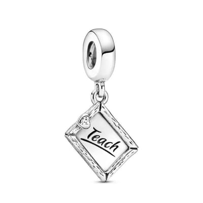 Fler® | Bedel | Past op populaire bedel armbanden (standaard-3mm) | armbandbedel | Teach With Love | Les geven | docent charm | Schoolbord | Krijtbord | Hangbedel Charm | Lerares | 925 Sterling Zilver | Zirkonia | Zwart | Kerstcadeau | Valentijn kado