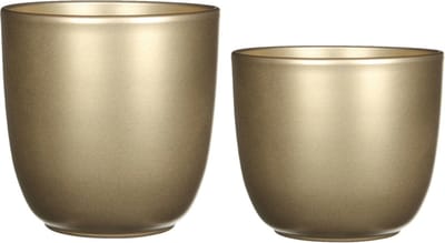 Mica - Plantenpot/bloempot - 2x stuks - keramiek - goud - D17/22 cm