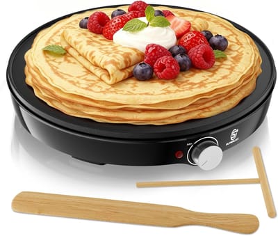 Elektrische Pannenkoekenmaker - Crêpe Apparaat - Ontbijt Maken - Temperatuurregeling LED - Ø 30 cm - Zwart