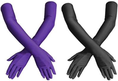 Dailygoods- Operahandschoenen 55 cm - 2 Paar - Zwart/Paarse Satijnen Handschoenen - Feesthandschoenen - Jaren 20 Kostuum - Ademend en Comfortabel