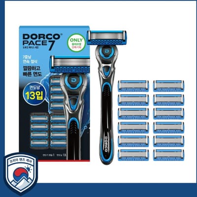 [DORCO] PACE7 Scheermes Set (Handvat + 13 Vervangende Cartridges) - Professionele 7-Mesjes Ultieme Precisie Scheer & Comfort Oplaadbare Therapie blue