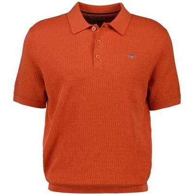 Gant Trui Textured Cotton Short Sleeve Polo Pullover Deep Orange / male