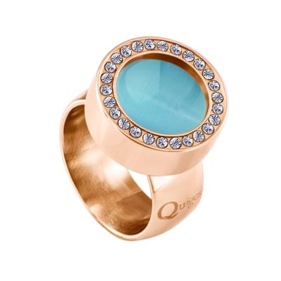 Quiges RVS Schroefsysteem Ring met Zirkonia Rosékleurig Glans 19mm met Verwisselbare Cat's Eye Blauw 12mm Mini Munt