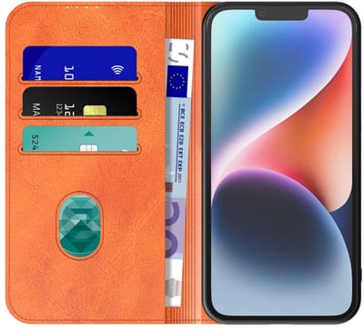 Geschikt voor iPhone 14 Plus Telefoonhoesje Bruin Kunstleer Met Magnetische Sluiting - Portemonnee BookCase Met Pasjeshouder - ProtX