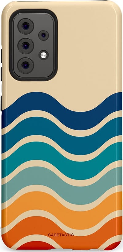 Casetastic hoesje geschikt voor Samsung Galaxy A52 (2021) 5G / Samsung Galaxy A52 (2021) 4G - Dubbellaagse bescherming - Nostalgische golven - Fashion Case - Zand Petrol Rood Oranje