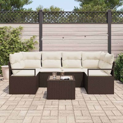 vidaXL - Tuinbank - Set - 7 - st - 6-Aantal - zitplaatsen - Bruin - en - Crème