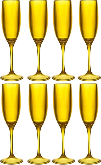 Home Deco Factory Champagneglas - 8x - 13 cl - geel - kunststof - vaatwasserbestendig