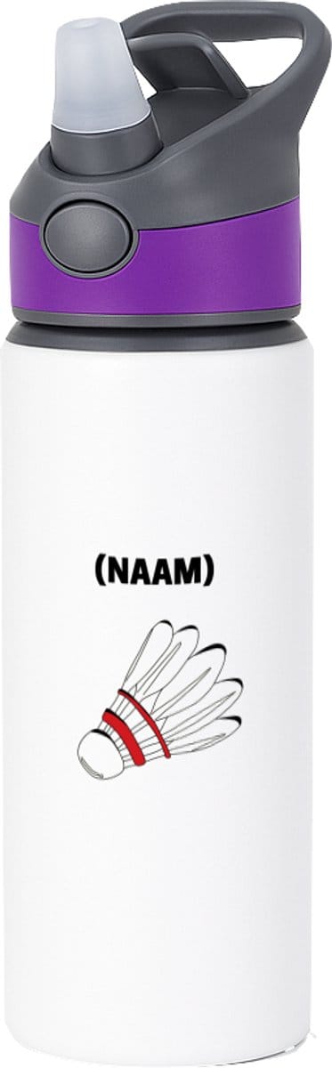 Hacebo® - Badminton met eigen naam waterfles met rietje paars - Badminton - Badmintonner - Sport - water fles - 650ML