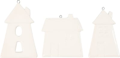 Hangende ornamenten, huizen, H: 7,6-9,7 cm, wit, 18 stuk/ 1 doos