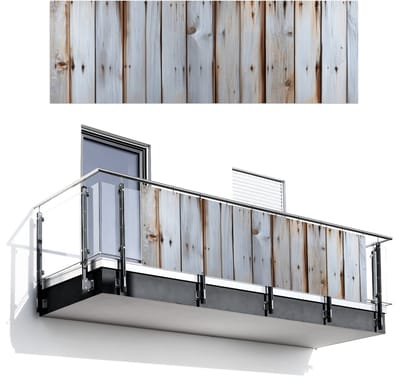 Balkonscherm 300x100 cm - Balkonposter Hout - Planken - Verweerd - Balkon scherm decoratie - Balkonschermen - Balkondoek zonnescherm