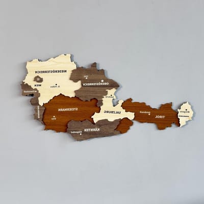 Houten Oostenrijk Kaart - Wanddecoratie Landkaart - Woonkamer Decoreren - Meerlaagse 3D Kaart - 40x33 cm - Niet gespecificeerd
