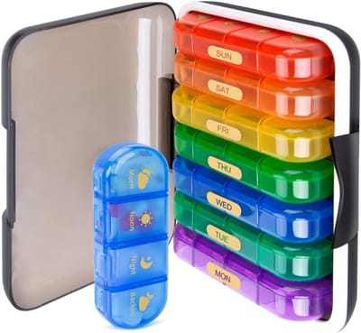 REN® Pillendoosje 7 Dagen 2 Vakken - Pillendoos 7 Dagen - Pillendoosjes - Meerkleurig - 18cm x 14cm x 6cm